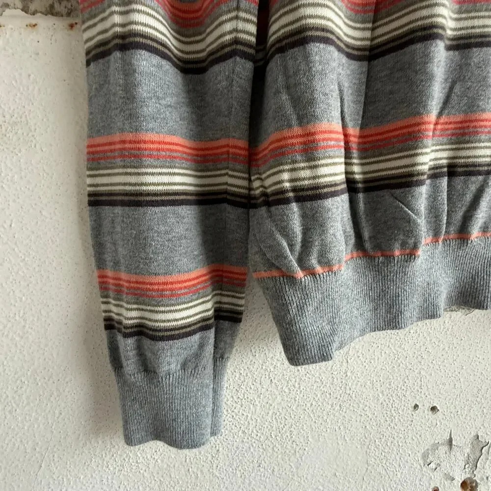 Banana Republic Sweater Striped Cotton V Neck Pullover Grey Coral Classic Mens M